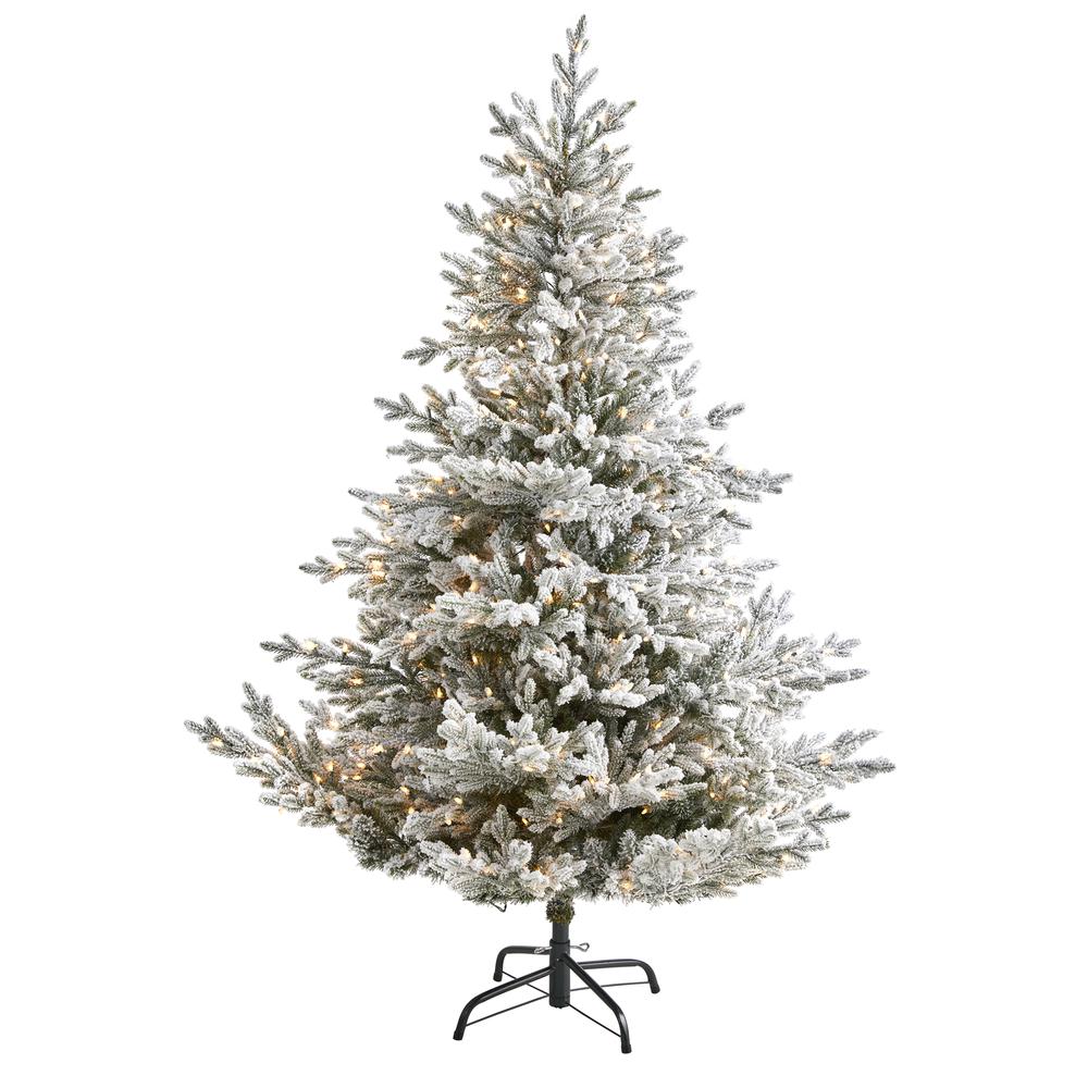 6ft. Flocked Fraser Fir Artificial Christmas Tree. Picture 1