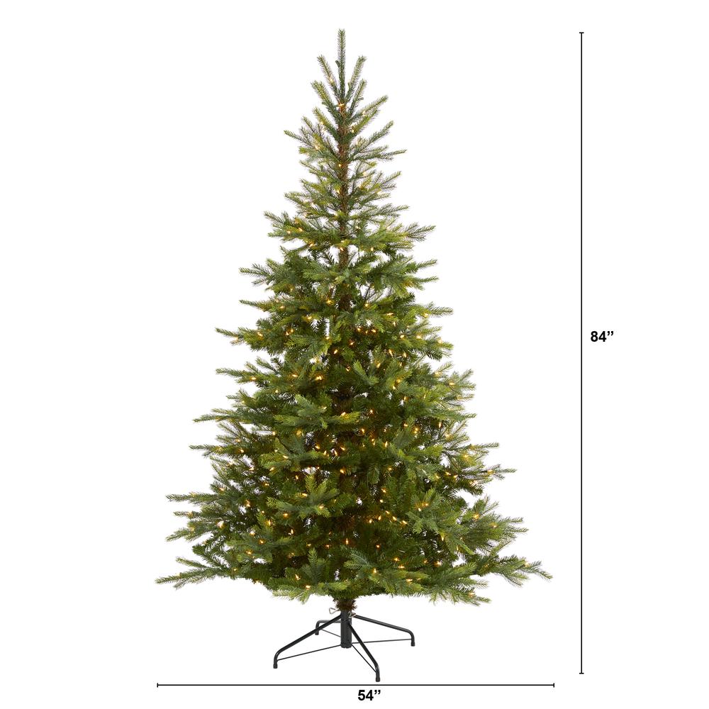 7ft. North Carolina Spruce Artificial Christmas Tree with 450 Clear Lights and 931 Bendable Branches. Picture 1