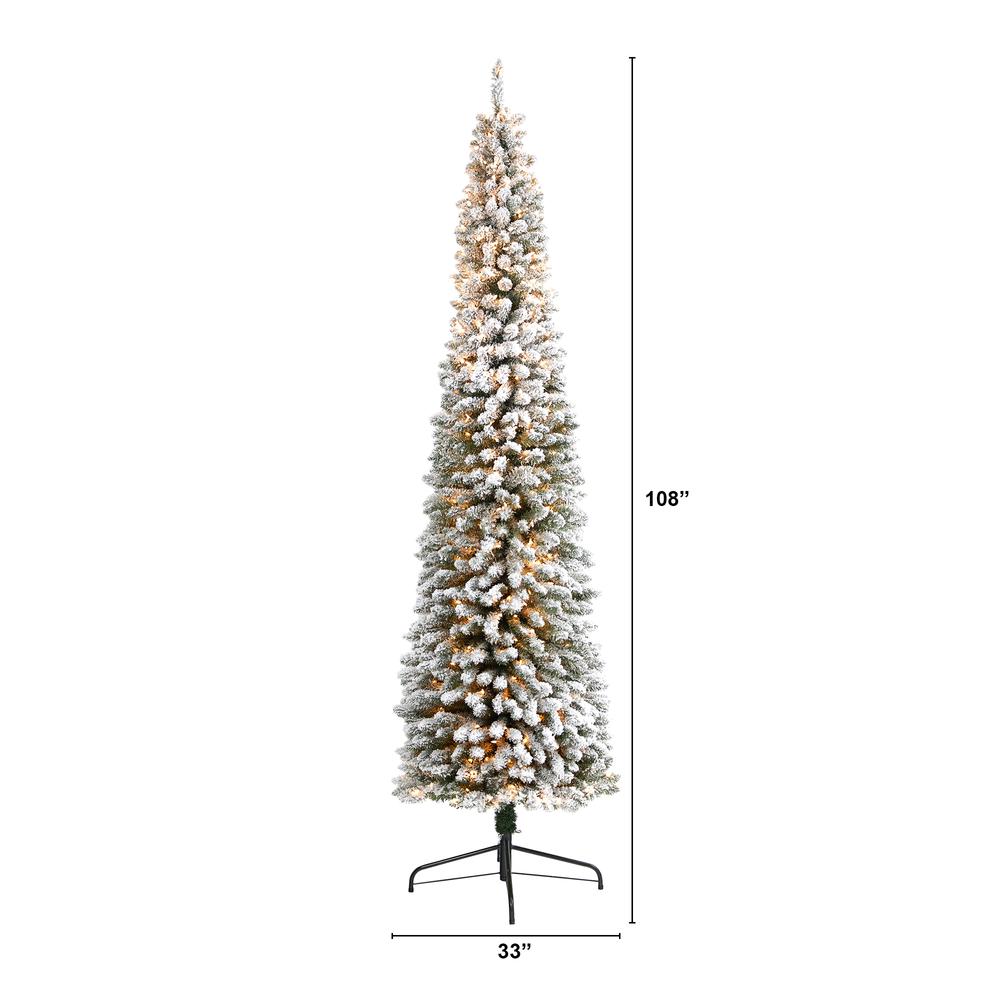 9ft. Flocked Pencil Artificial Christmas Tree with 600 Clear Lights. Picture 2