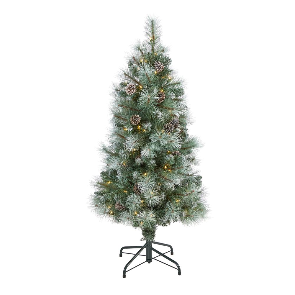 4ft. Frosted Tip British Columbia Mountain Pine Artificial Christmas Tree with 100 Clear Lights, Pine Cones and 228 Bendable Branches. Picture 1