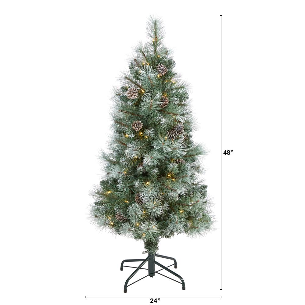 4ft. Frosted Tip British Columbia Mountain Pine Artificial Christmas Tree with 100 Clear Lights, Pine Cones and 228 Bendable Branches. Picture 2