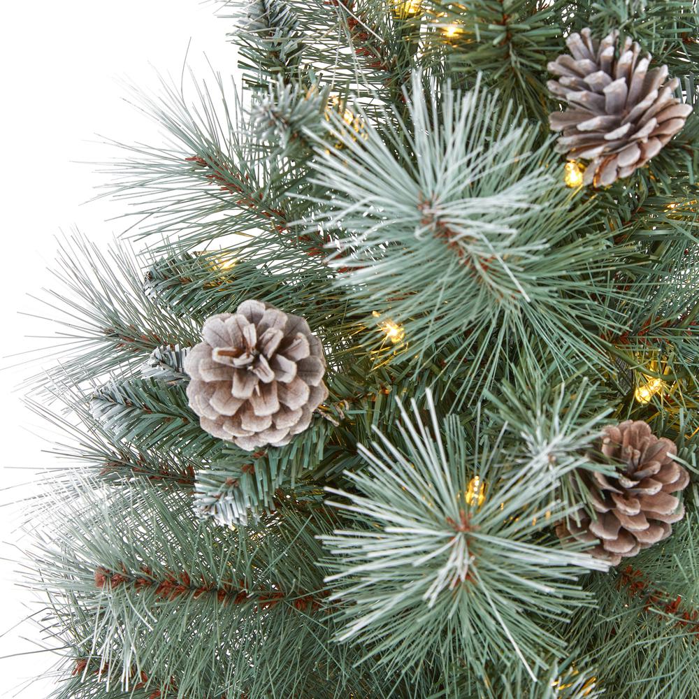 4ft. Frosted Tip British Columbia Mountain Pine Artificial Christmas Tree with 100 Clear Lights, Pine Cones and 228 Bendable Branches. Picture 3