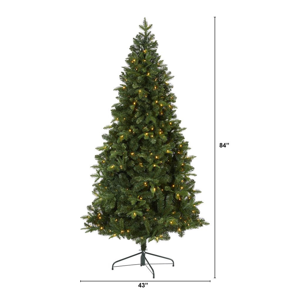 7ft. Grand Teton Spruce Flat Back Artificial Christmas Tree with 220 Clear LED Lights and 953 Bendable Branches. Picture 1