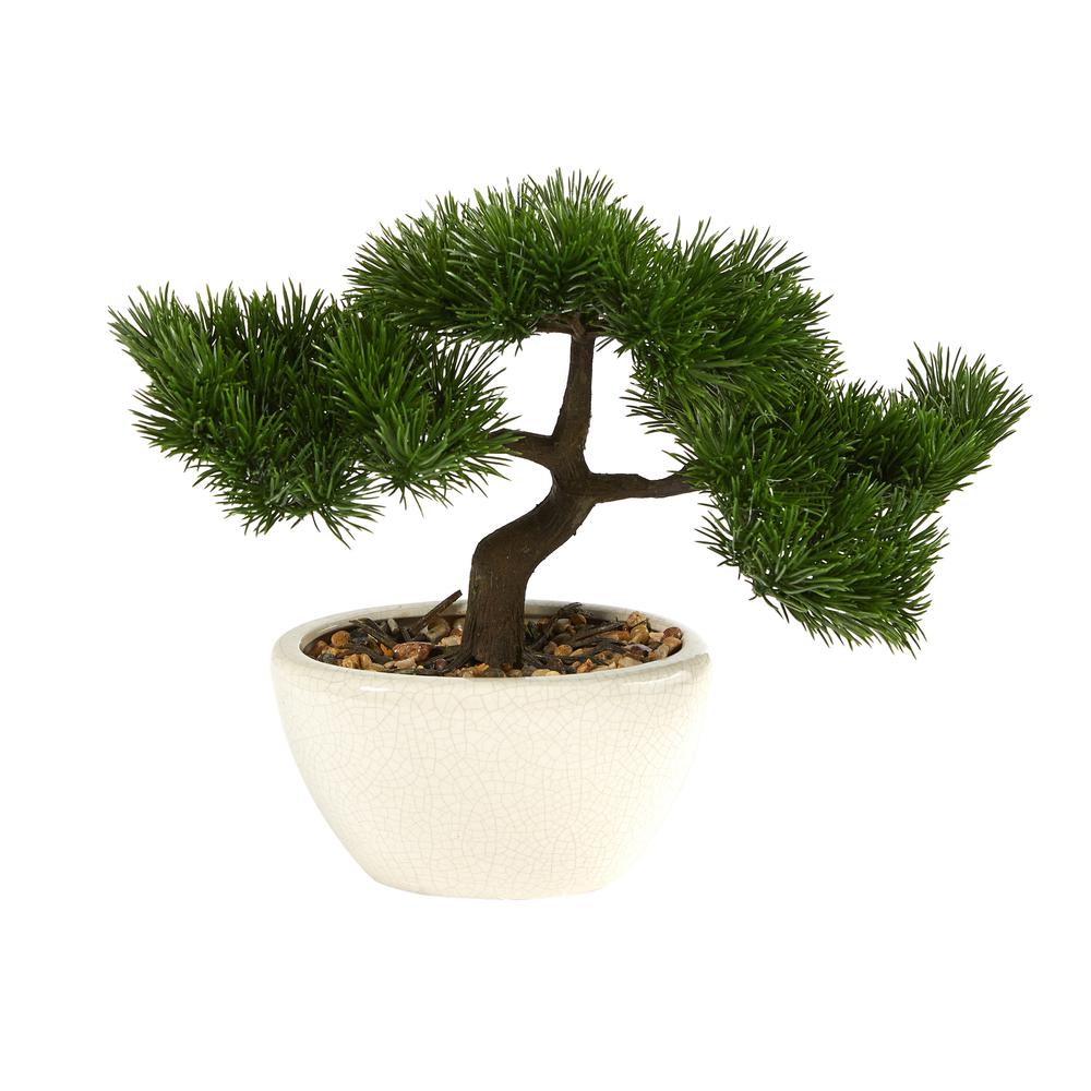10in. Cedar Bonsai Artificial Tree in Decorative Planter. Picture 1