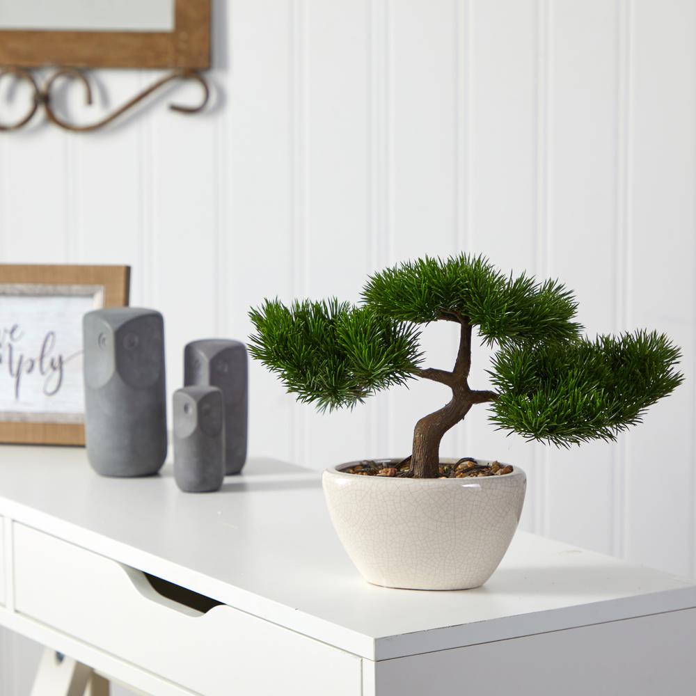 10in. Cedar Bonsai Artificial Tree in Decorative Planter. Picture 2