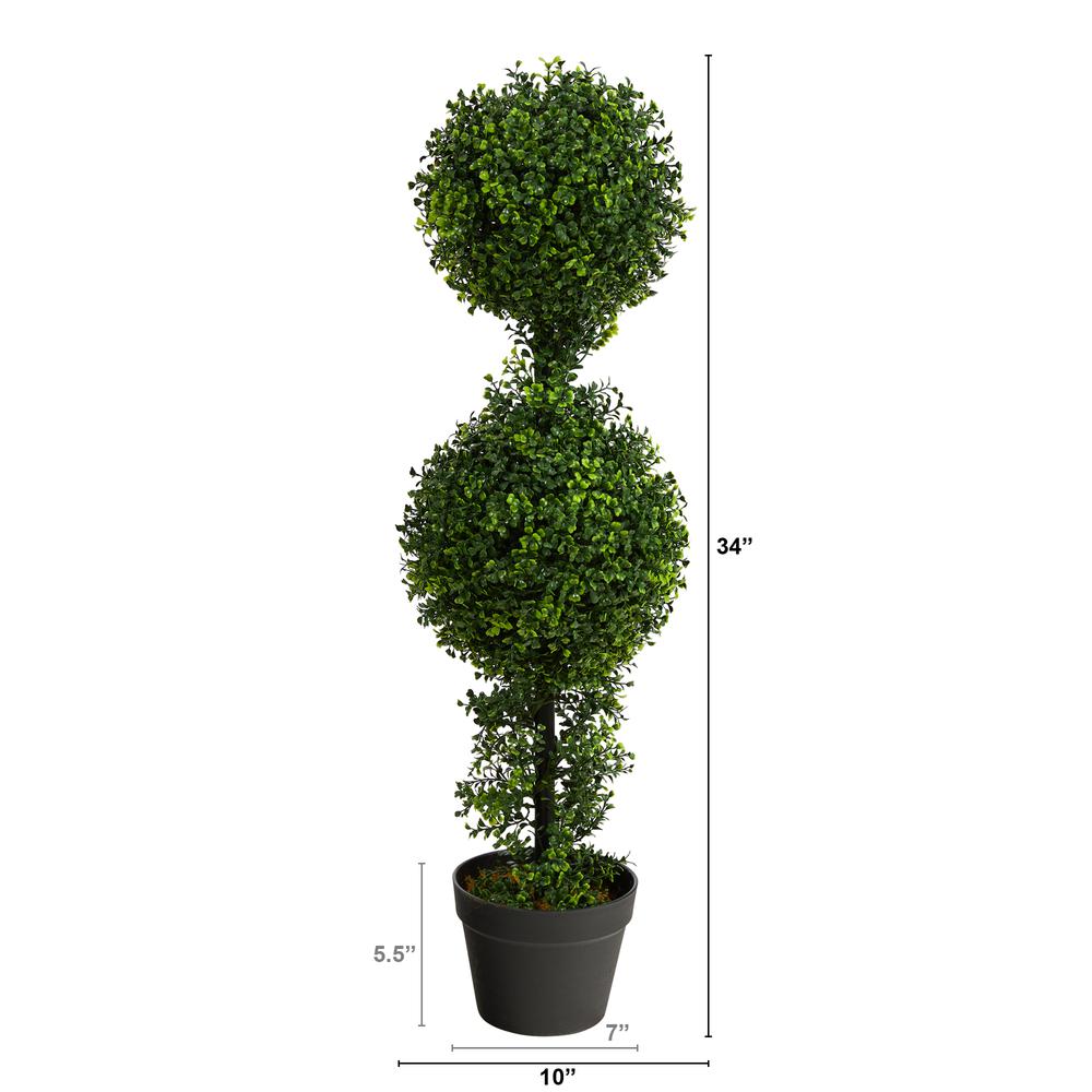 34in. Boxwood Double Ball Topiary Artificial Tree (Indoor/Outdoor). Picture 4