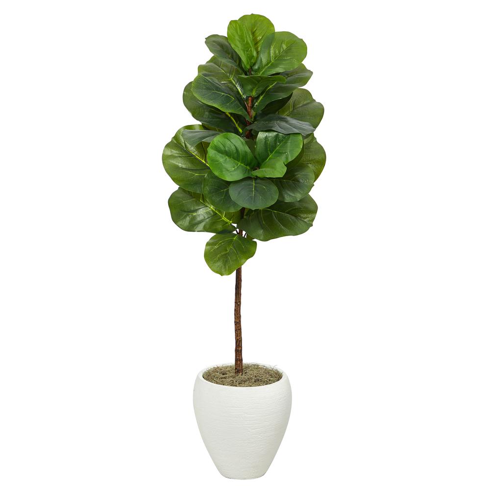 52in. Fiddle Leaf Artificial Tree in White Planter. Picture 1