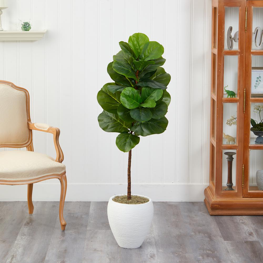 52in. Fiddle Leaf Artificial Tree in White Planter. Picture 3