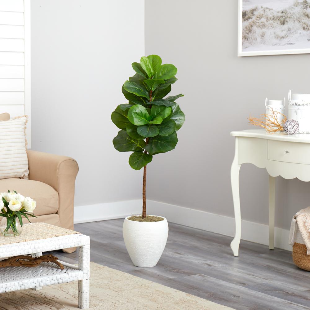 52in. Fiddle Leaf Artificial Tree in White Planter. Picture 4