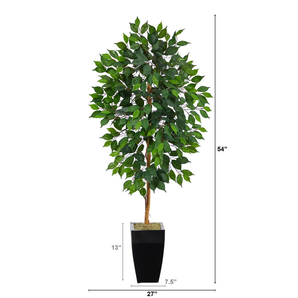 4.5ft. Ficus Artificial Tree in Black Metal Planter. Picture 2