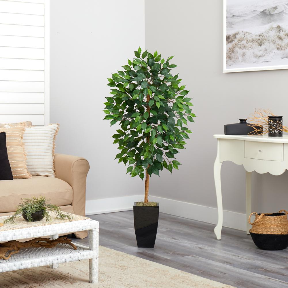 4.5ft. Ficus Artificial Tree in Black Metal Planter. Picture 4