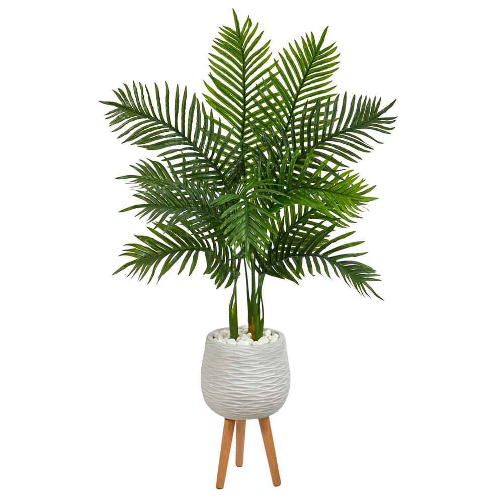 52in. Areca Palm Artificial Tree in White Planter with Stand (Real Touch). Picture 1