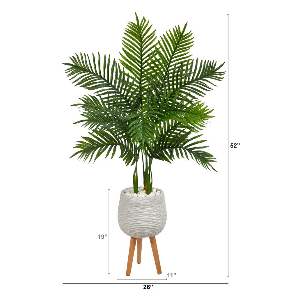 52in. Areca Palm Artificial Tree in White Planter with Stand (Real Touch). Picture 2