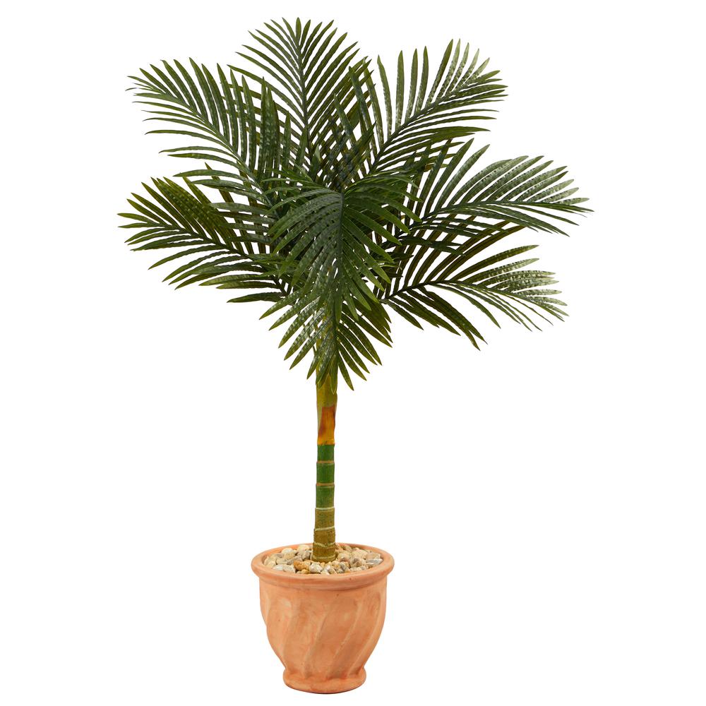 4.5ft. Golden Cane Artificial Palm Tree in Terra-Cotta Planter. Picture 1