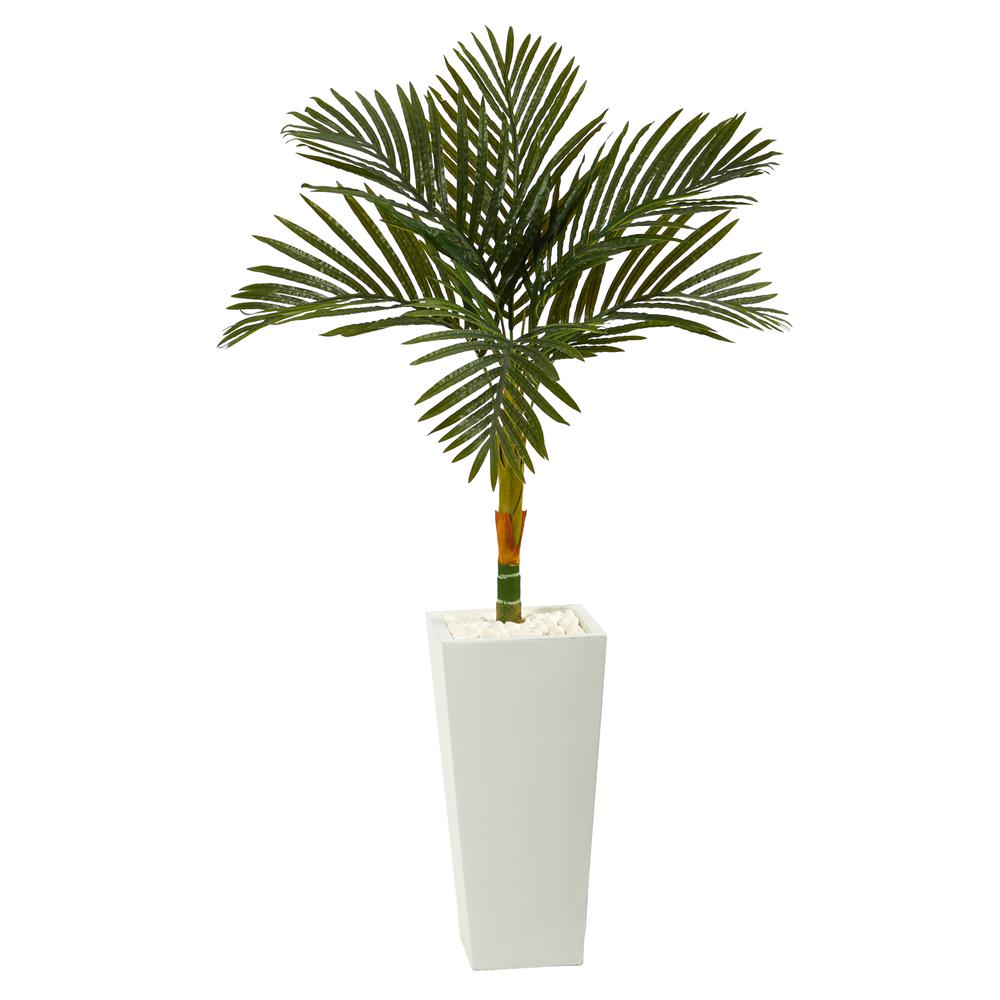 4.5ft. Golden Cane Artificial Palm Tree in Tall White Planter. Picture 1