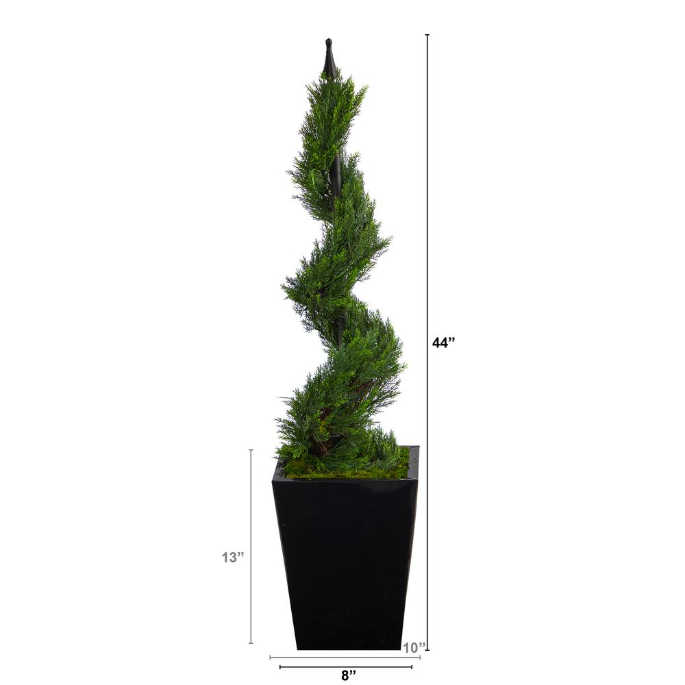 44in. Cypress Spiral Topiary Artificial Tree in Black Metal Planter. Picture 2