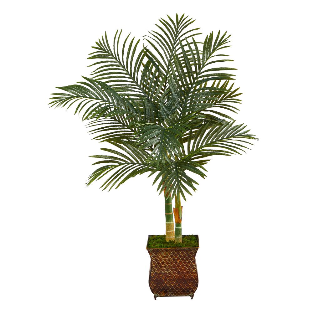 50in. Golden Cane Artificial Palm Tree in Metal Planter. Picture 1