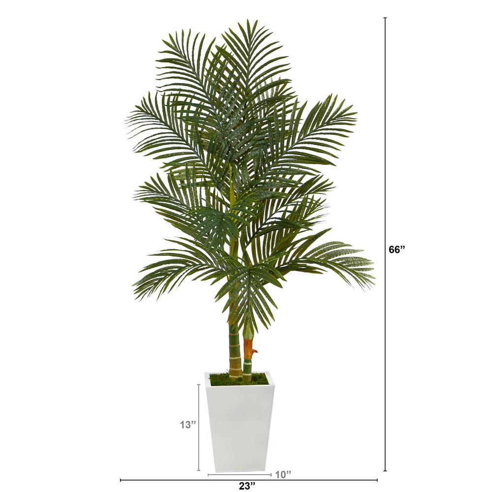 5.5ft. Golden Cane Artificial Palm Tree in White Metal Planter. Picture 4