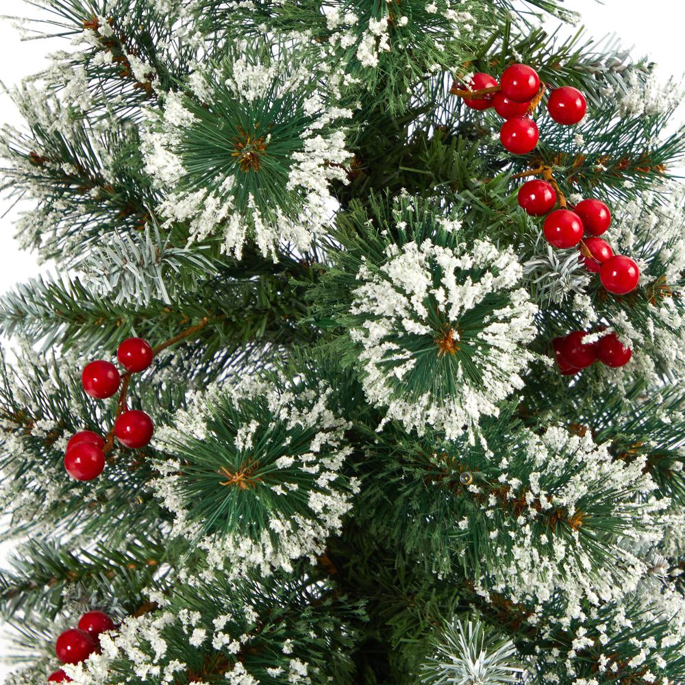 50in. Frosted Swiss Pine Artificial Christmas Tree with 100 Clear LED Lights and Berries in White Planter. Picture 4