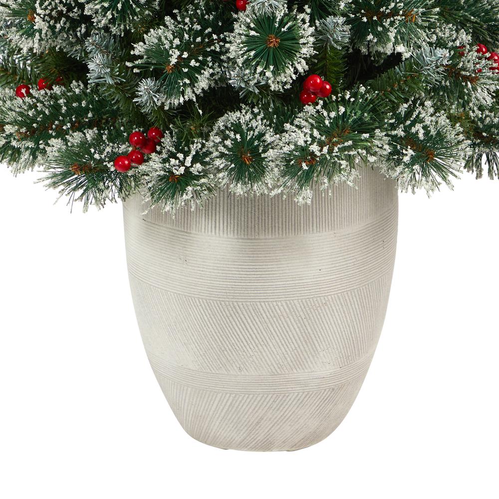 50in. Frosted Swiss Pine Artificial Christmas Tree with 100 Clear LED Lights and Berries in White Planter. Picture 5