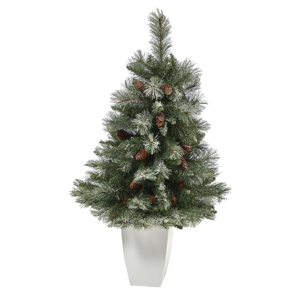 Snowed French Alps Mountain Pine Artificial Christmas Tree. Picture 1