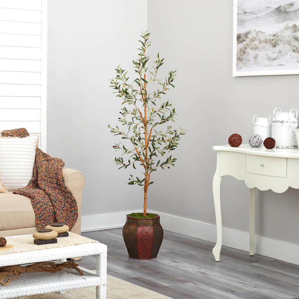5.5ft. Olive Artificial Tree in Decorative Planter. Picture 4