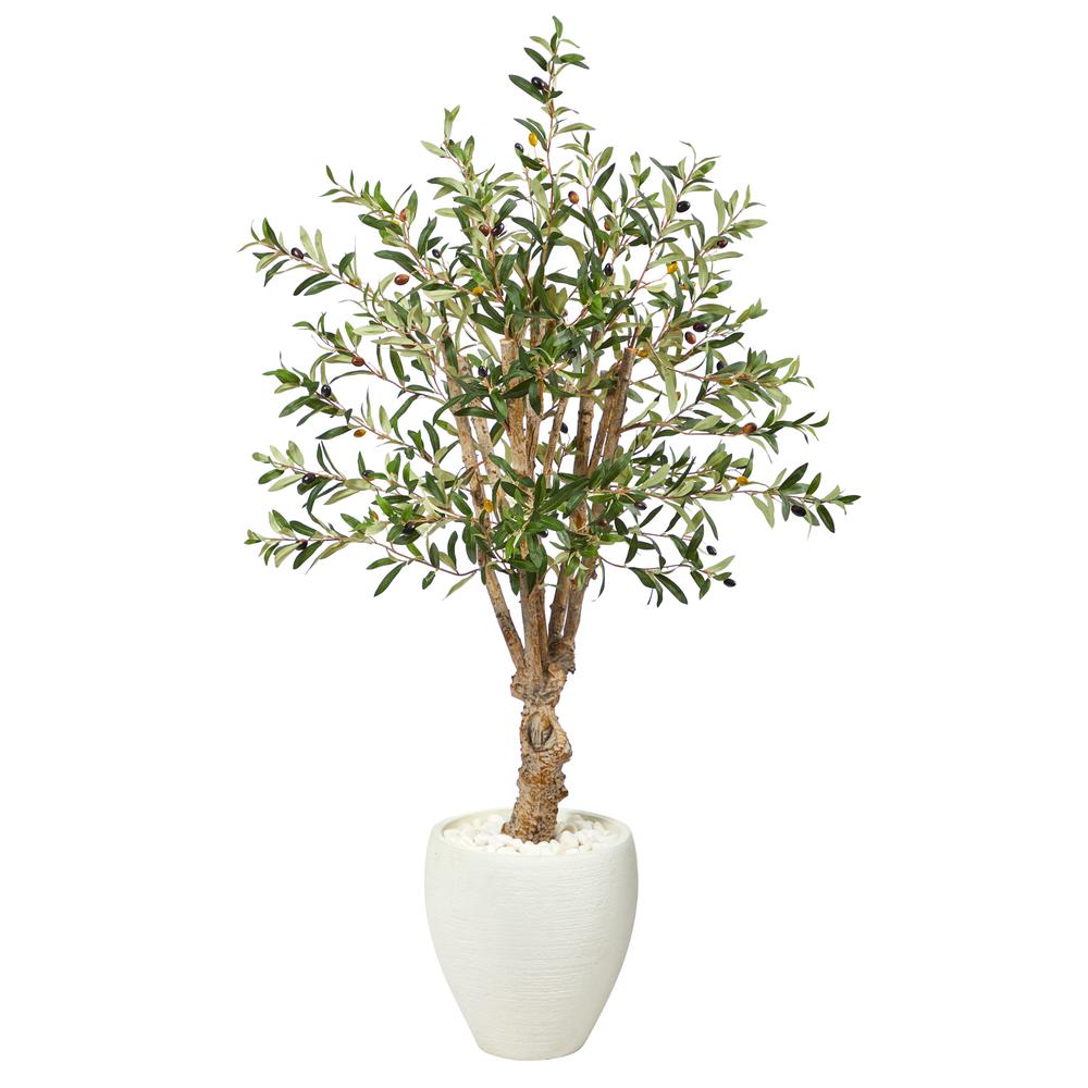 53in. Olive Artificial Tree in White Planter. Picture 1