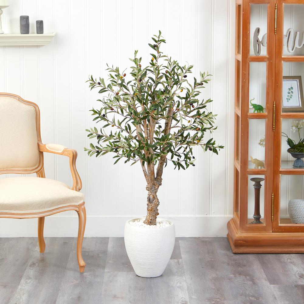 53in. Olive Artificial Tree in White Planter. Picture 3