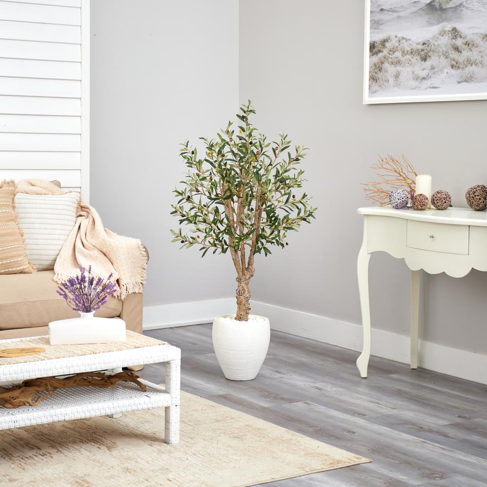 53in. Olive Artificial Tree in White Planter. Picture 4