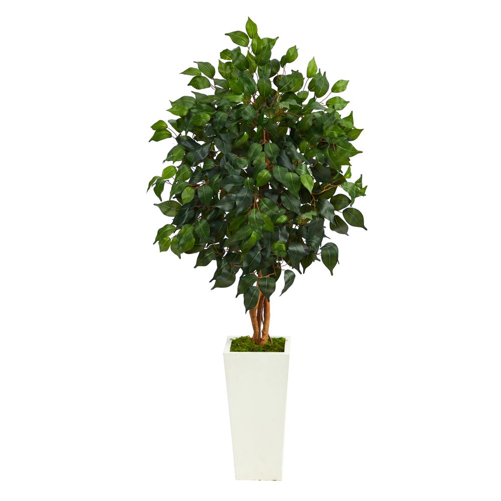 4ft. Ficus Artificial Tree in White Tower Planter. Picture 1