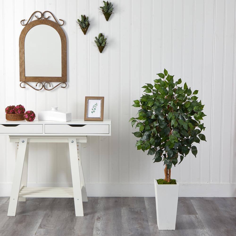 4ft. Ficus Artificial Tree in White Tower Planter. Picture 3