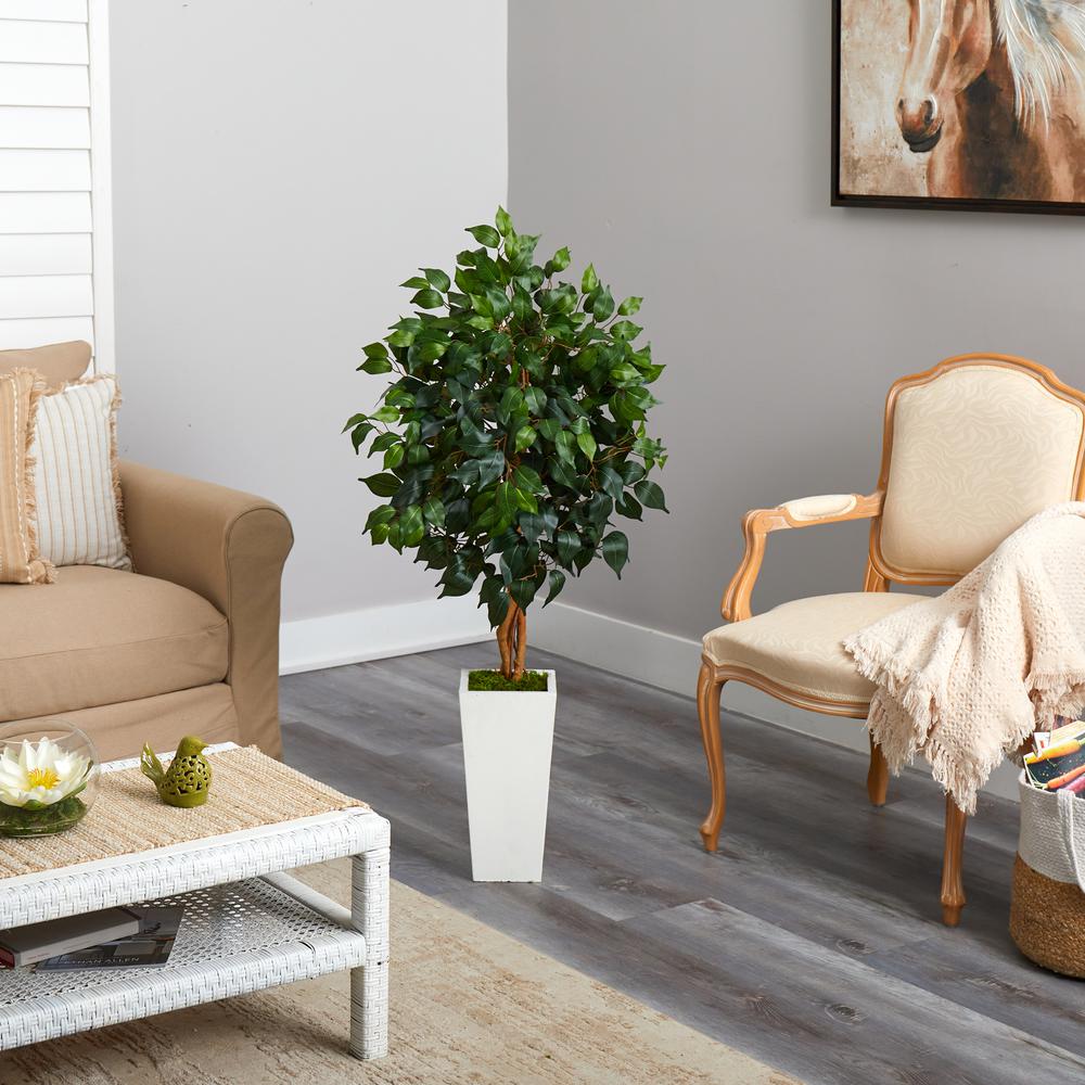 4ft. Ficus Artificial Tree in White Tower Planter. Picture 4