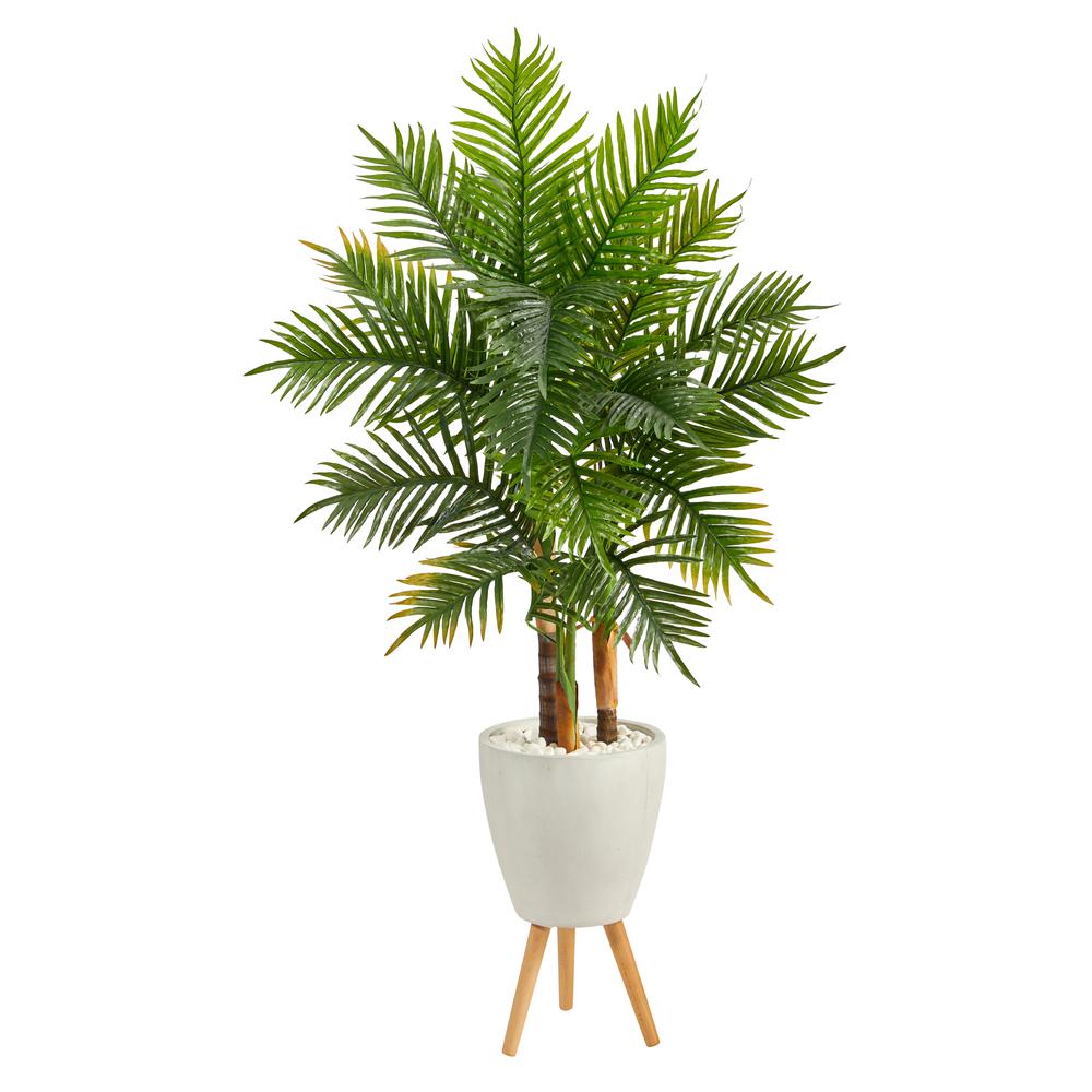 63in. Areca Artificial Palm Tree in White Planter with Stand (Real Touch). Picture 1