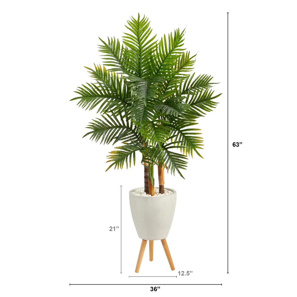63in. Areca Artificial Palm Tree in White Planter with Stand (Real Touch). Picture 2