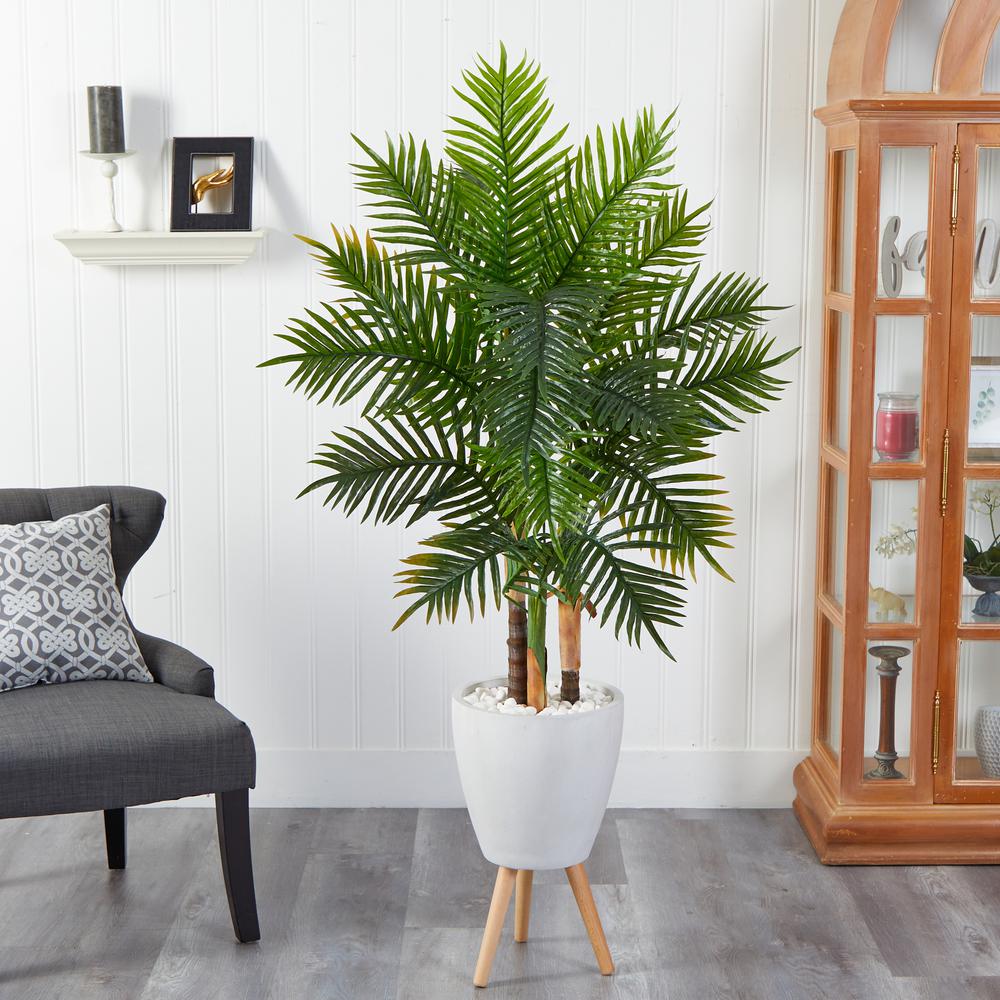 63in. Areca Artificial Palm Tree in White Planter with Stand (Real Touch). Picture 3