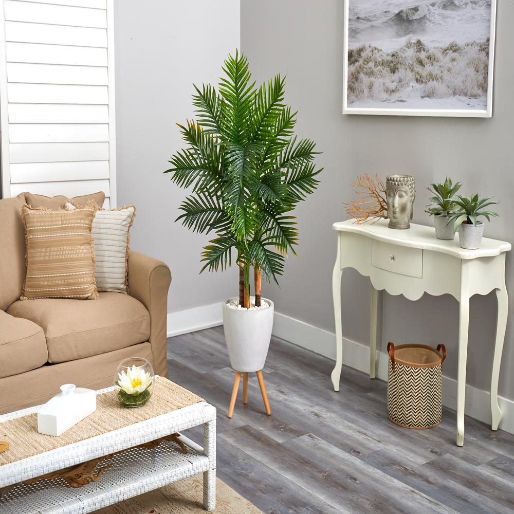 63in. Areca Artificial Palm Tree in White Planter with Stand (Real Touch). Picture 4