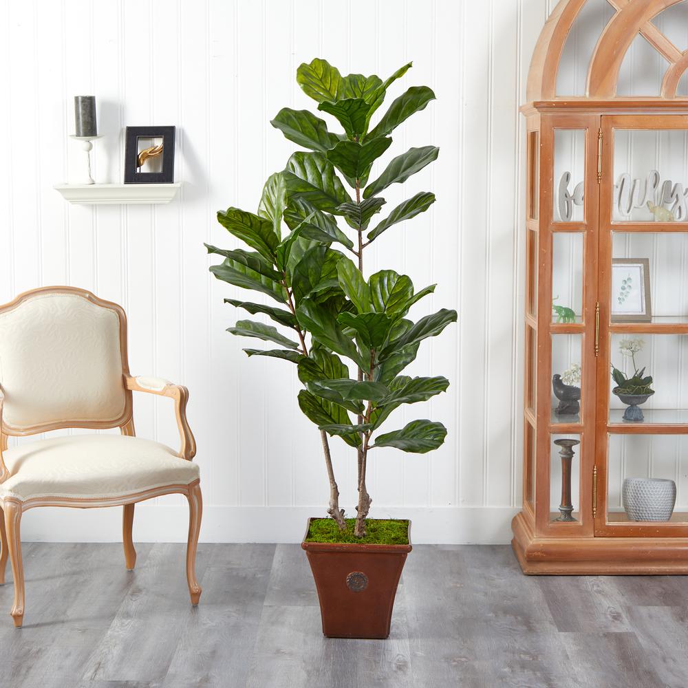 5.5ft. Fiddle Leaf Artificial Tree in Brown Planter (Indoor/Outdoor). Picture 3