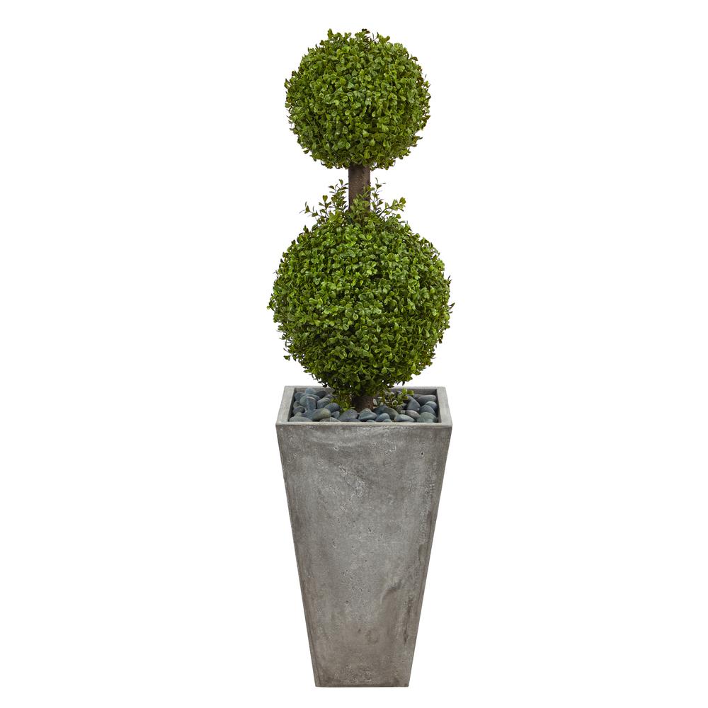 4ft. Double Boxwood Topiary Artificial Tree in Cement Planter (Indoor/Outdoor). Picture 1