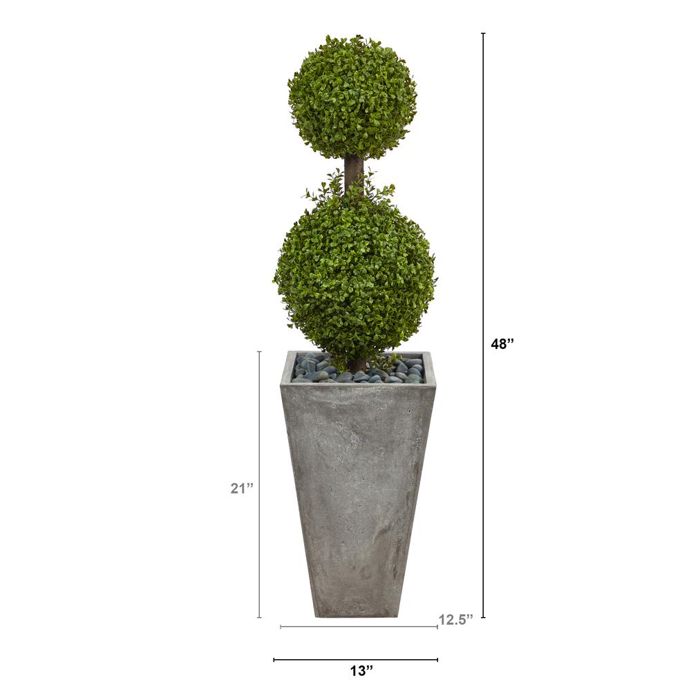4ft. Double Boxwood Topiary Artificial Tree in Cement Planter (Indoor/Outdoor). Picture 3