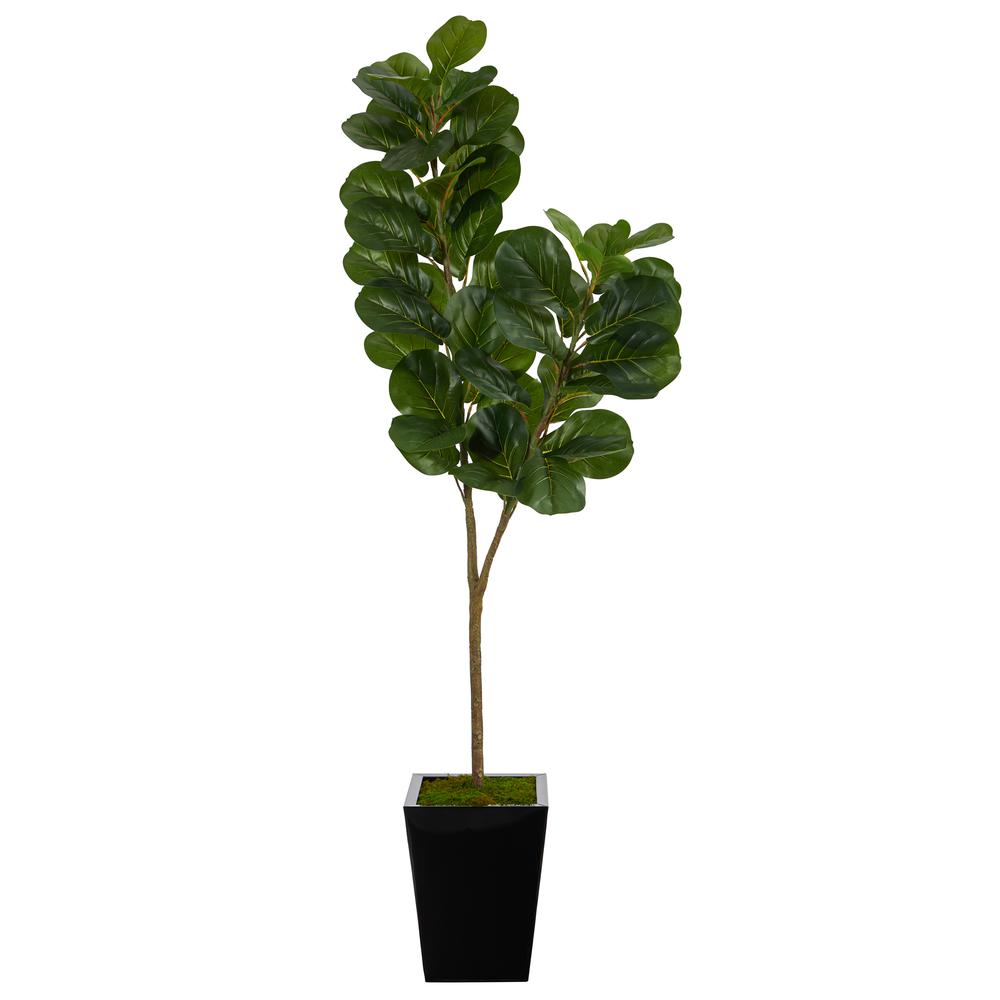 68in. Fiddle leaf Fig Artificial Tree in Black Metal Planter. Picture 1