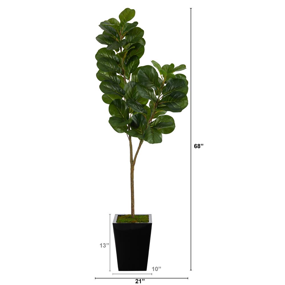 68in. Fiddle leaf Fig Artificial Tree in Black Metal Planter. Picture 4