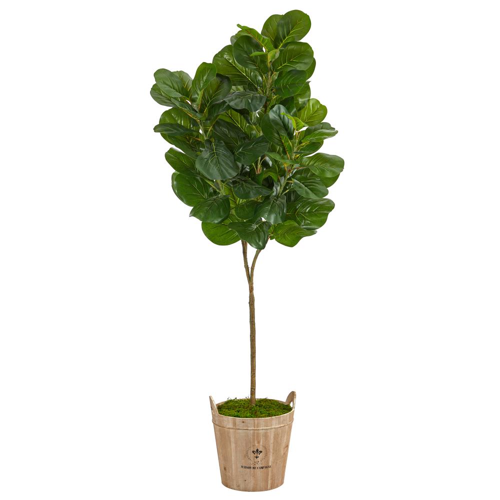74in. Fiddle leaf Fig Artificial Tree in Farmhouse Planter. Picture 1