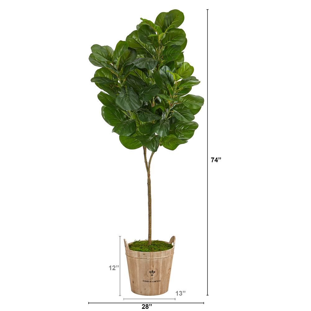74in. Fiddle leaf Fig Artificial Tree in Farmhouse Planter. Picture 2