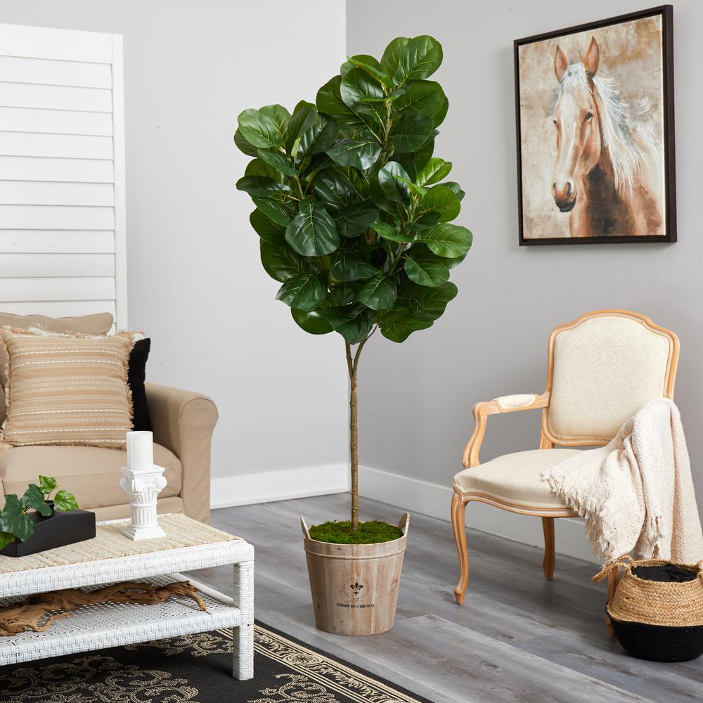 74in. Fiddle leaf Fig Artificial Tree in Farmhouse Planter. Picture 4