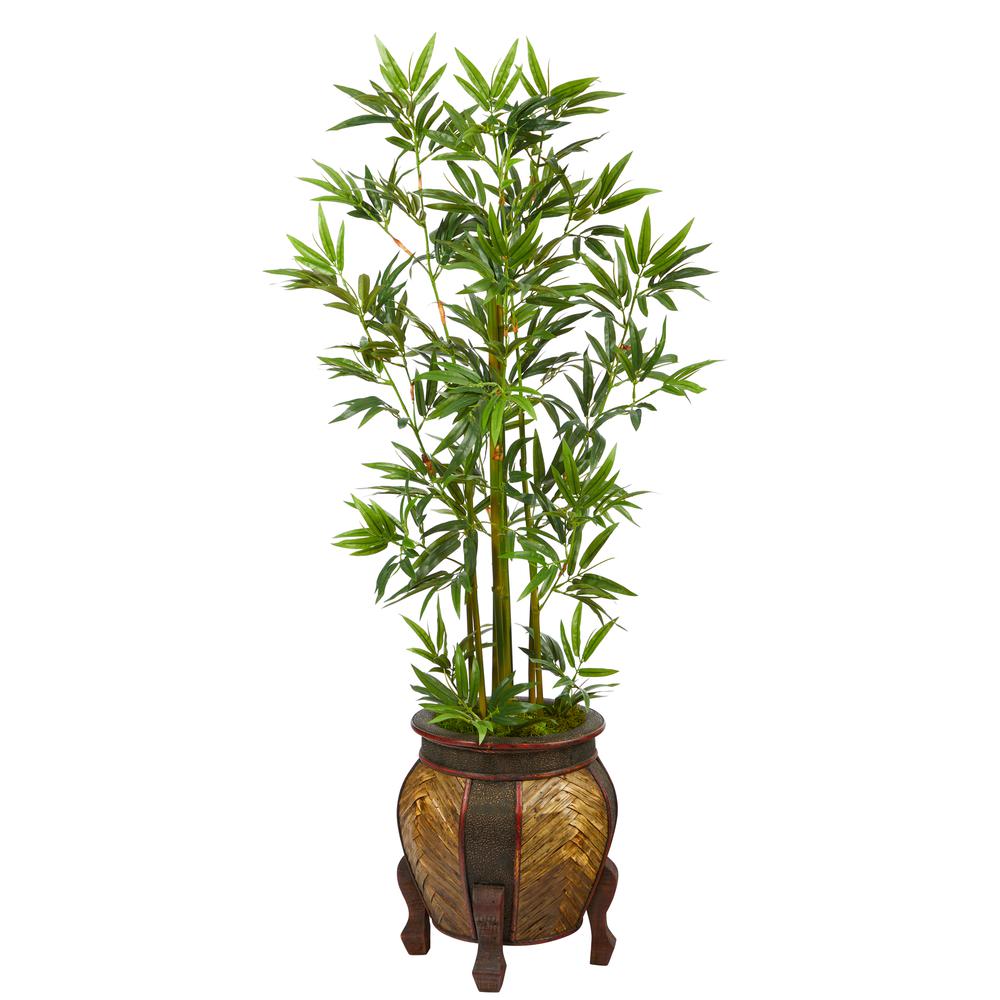 4.5ft. Bamboo Palm Artificial Tree in Decorative Planter. Picture 1