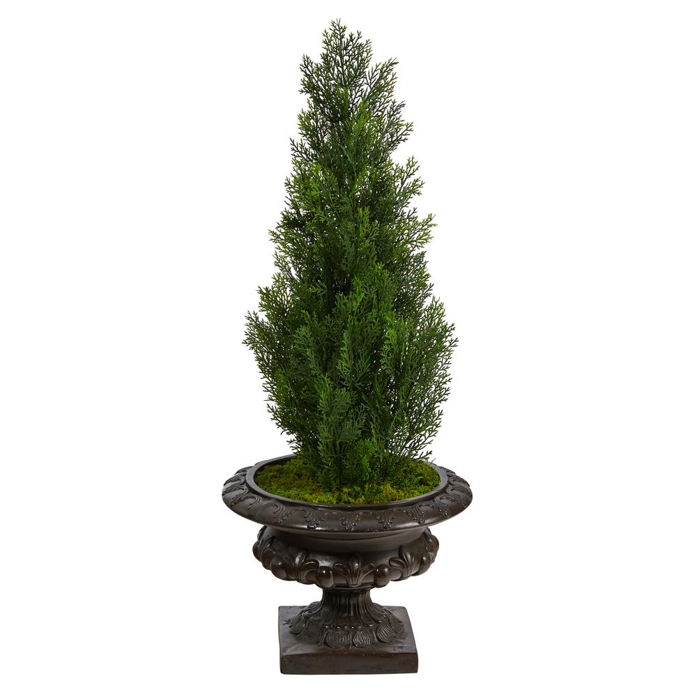 3.5ft. Mini Cedar Artificial Pine Tree in Iron Colored Urn (Indoor/Outdoor). Picture 1