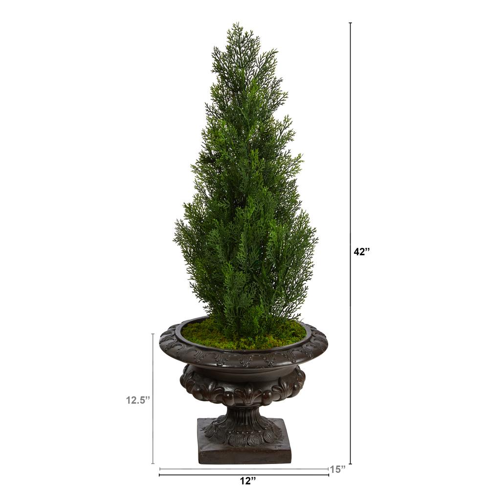 3.5ft. Mini Cedar Artificial Pine Tree in Iron Colored Urn (Indoor/Outdoor). Picture 2