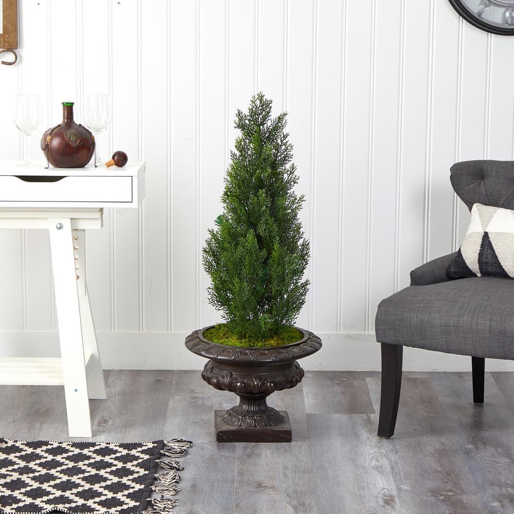 3.5ft. Mini Cedar Artificial Pine Tree in Iron Colored Urn (Indoor/Outdoor). Picture 3