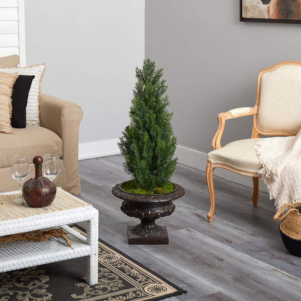 3.5ft. Mini Cedar Artificial Pine Tree in Iron Colored Urn (Indoor/Outdoor). Picture 4