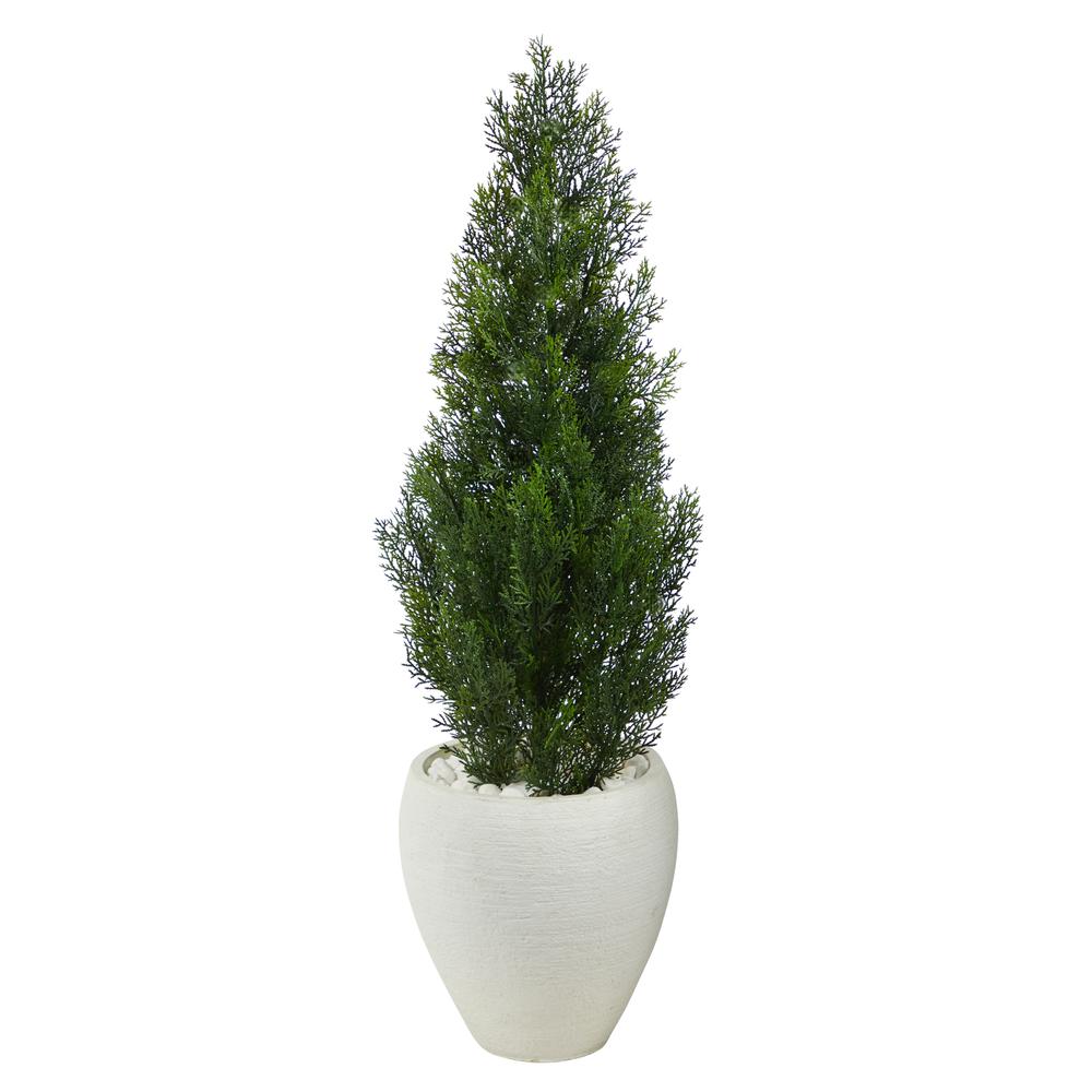 3.5ft. Mini Cedar Artificial Pine Tree in White Planter (Indoor/Outdoor). Picture 1